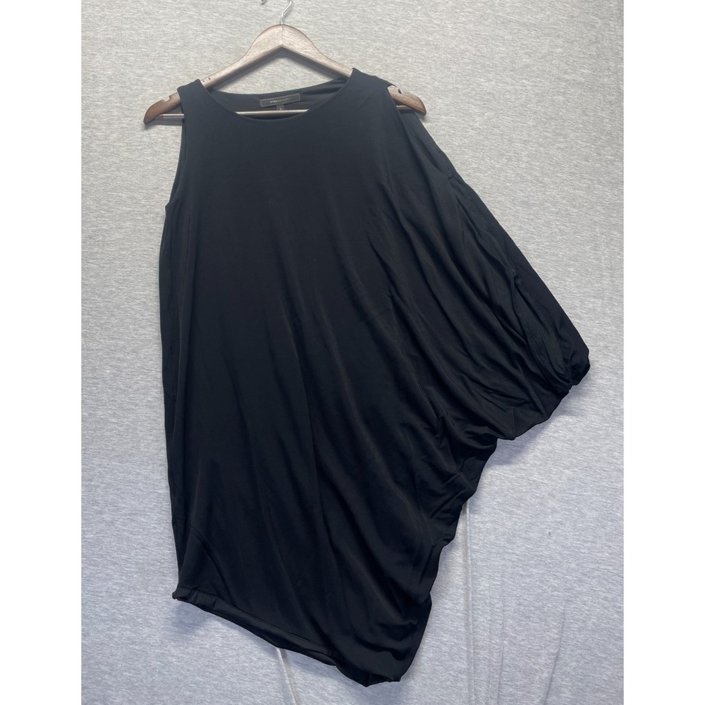 BCBGMAXAZRIA Mini Dress Womens XS‎ Black Rayon One Shoulder Asymmetric Bat Wing
